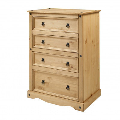 Mercers Furniture Corona Compact 4 Drawer Chest Of Drawers Solid Wood Pine Wooden Bedroom With Mexican Styling - image 1