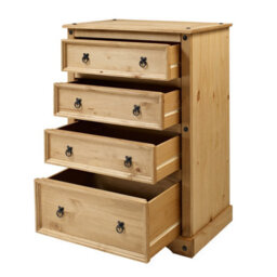 Mercers Furniture Corona Compact 4 Drawer Chest Of Drawers Solid Wood Pine Wooden Bedroom With Mexican Styling - thumbnail 3