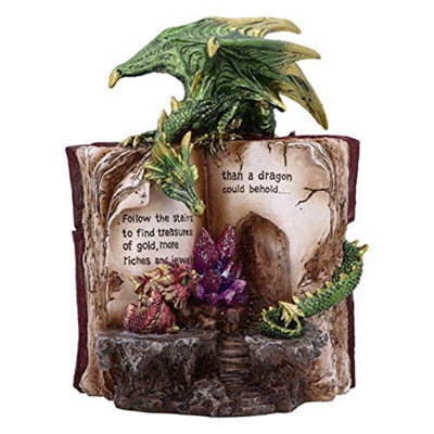 Nemesis Now Hoard Finders Dragon With Book Crystal Figurine, Green, 20.8 Cm