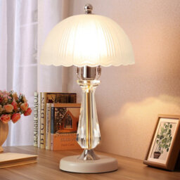 Darphe 42Cmh Elegant Glass Scallop Shaped Lampshade Table Lamp,crystal Column Lamp Base