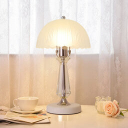 Darphe 42Cmh Elegant Glass Scallop Shaped Lampshade Table Lamp,crystal Column Lamp Base - thumbnail 3