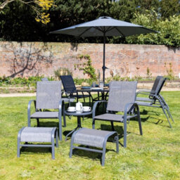 Primrose 6 Seater Garden Furniture Set With Parasol Reclining Chairs Glass Table In Grey - thumbnail 3