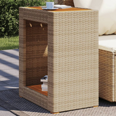 Berkfield Garden Side Table With Wooden Top Beige 60X40X75 Cm Poly Rattan - image 1