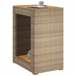 Berkfield Garden Side Table With Wooden Top Beige 60X40X75 Cm Poly Rattan - thumbnail 4