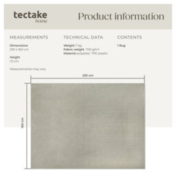 Tectake Rug Zonelle Short Pile And Ultra-Soft Carpet In Rectangular Or Round Design 160 X 230 Cm - Sand - thumbnail 6