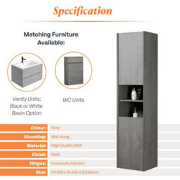 Plum&clay Nebula Concrete Wall Mounted Bathroom Tall Storage Unit - thumbnail 5
