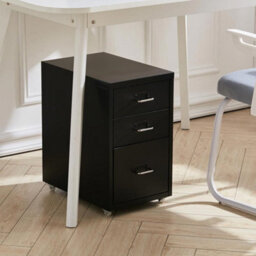 Living And Home Black 48.5Cmh 3 Drawers Mobile Under Desk Storage Metal File Cabinet With Wheels - thumbnail 3