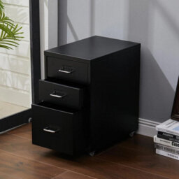 Living And Home Black 48.5Cmh 3 Drawers Mobile Under Desk Storage Metal File Cabinet With Wheels - thumbnail 2
