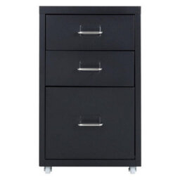 Living And Home Black 48.5Cmh 3 Drawers Mobile Under Desk Storage Metal File Cabinet With Wheels - thumbnail 4