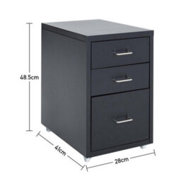 Living And Home Black 48.5Cmh 3 Drawers Mobile Under Desk Storage Metal File Cabinet With Wheels - thumbnail 6