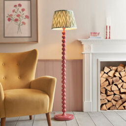 Luminosa Lighting Luminosa Higgledy Gloss Pink Clay Paint Floor Lamp With Cotswold Green Fabric Zigzag Shade 35Cm E27 - thumbnail 2