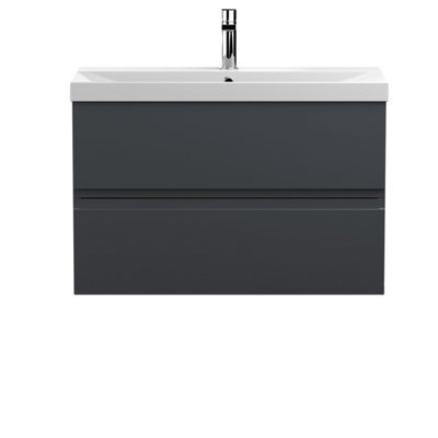 Hudson Reed Urban Soft Black Wall Hung 2 Drawer Vanity Unit And Ceramic Basin With Silent Close, 550 X 810 X 395 - image 1