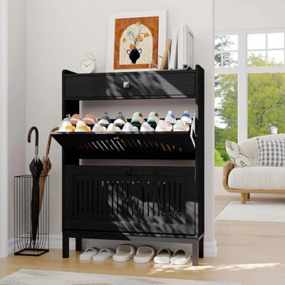 Black Modern Space-Saving Shoe Cabinet, Wooden Storage Cabinet Organizer - image 1