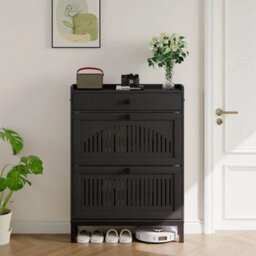 Black Modern Space-Saving Shoe Cabinet, Wooden Storage Cabinet Organizer - thumbnail 6