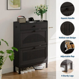 Black Modern Space-Saving Shoe Cabinet, Wooden Storage Cabinet Organizer - thumbnail 5