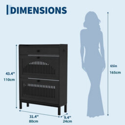Black Modern Space-Saving Shoe Cabinet, Wooden Storage Cabinet Organizer - thumbnail 2