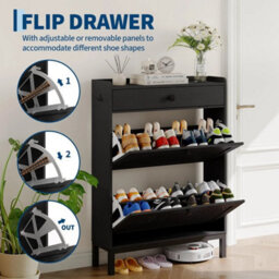 Black Modern Space-Saving Shoe Cabinet, Wooden Storage Cabinet Organizer - thumbnail 4