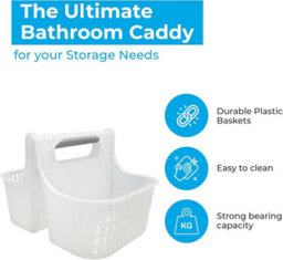 White Blue Canyon Double Compartment Hanging Shower Caddy No Drill Rust Resistant Plastic Bathroom Storage Shelf - thumbnail 2