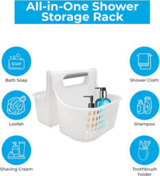 White Blue Canyon Double Compartment Hanging Shower Caddy No Drill Rust Resistant Plastic Bathroom Storage Shelf - thumbnail 5