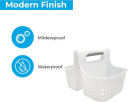 White Blue Canyon Double Compartment Hanging Shower Caddy No Drill Rust Resistant Plastic Bathroom Storage Shelf - thumbnail 3