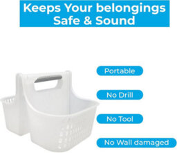 White Blue Canyon Double Compartment Hanging Shower Caddy No Drill Rust Resistant Plastic Bathroom Storage Shelf - thumbnail 6