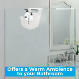 White Blue Canyon Double Compartment Hanging Shower Caddy No Drill Rust Resistant Plastic Bathroom Storage Shelf - thumbnail 4