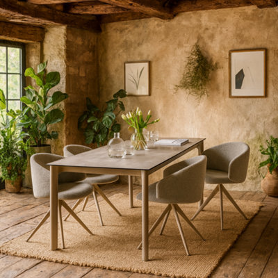 Wyld Haus Cardiff 160Cm Grey Ceramic Dining Table With 4 Beige Boucle Swivel Chairs - image 1