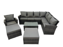 Fimous Rattan Garden Outdoor Furniture Set 9 Seater Garden Sofa Coffee Table Set With Chair 2 Big Footstools Dark Grey Mixed - thumbnail 1