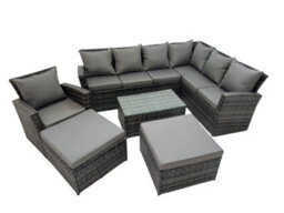 Fimous Rattan Garden Outdoor Furniture Set 9 Seater Garden Sofa Coffee Table Set With Chair 2 Big Footstools Dark Grey Mixed - thumbnail 2
