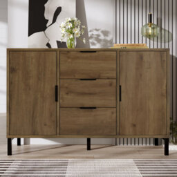 Abrihome Sideboard Cabinet For Living Room, Chest Of Drawers With 2 Doors And 3 Drawers, Adjustable Shelf, Dark Oak, 40D X 120W X 76H Cm - thumbnail 3