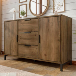 Abrihome Sideboard Cabinet For Living Room, Chest Of Drawers With 2 Doors And 3 Drawers, Adjustable Shelf, Dark Oak, 40D X 120W X 76H Cm - thumbnail 2