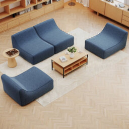 Gainoom Inflatable Blue Lounge Chair Ergonomic Blow Up Lazy Sofa Portable L-Shaped Air Couch With Anti-Slip Base - thumbnail 9