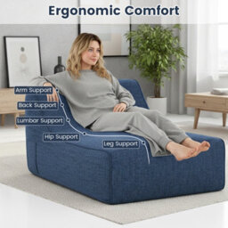 Gainoom Inflatable Blue Lounge Chair Ergonomic Blow Up Lazy Sofa Portable L-Shaped Air Couch With Anti-Slip Base - thumbnail 5