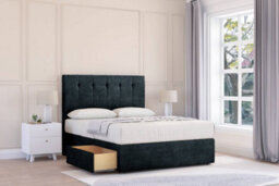 "Sloomy Highbury Black Naples Divan Bed Base 2 Drawers Same Side - 26"" Strutted Headboard 2'6 Small Single" - thumbnail 2