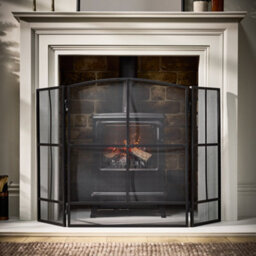Dibor Vintage Style Large Black Window Pane Fire Guard H75Cm X W122Cm With Log Storage Fireplace Companion Set - thumbnail 2