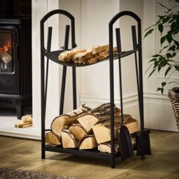 Dibor Vintage Style Large Black Window Pane Fire Guard H75Cm X W122Cm With Log Storage Fireplace Companion Set - thumbnail 4