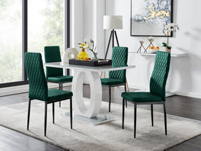 Furniturebox Uk Giovani 4 Grey Dining Table & 4 Green Velvet Milan Black Leg Chairs - image 1