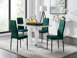 Furniturebox Uk Giovani 4 Grey Dining Table & 4 Green Velvet Milan Black Leg Chairs - thumbnail 1