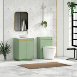 Royal Bathrooms Orion 600mm Mint Sage Floor Standing Plain White Countertop Vanity Unit 2 Door With Nova Basin & Brushed Brass Accent Trim - thumbnail 3
