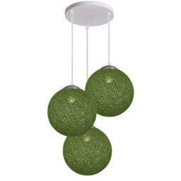 Ledsone Modern 3 Way Decorative Vine Ball Rattan Shade Chandelier Three Head Ceiling Pendant Light Home Decor Green - thumbnail 4