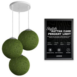 Ledsone Modern 3 Way Decorative Vine Ball Rattan Shade Chandelier Three Head Ceiling Pendant Light Home Decor Green