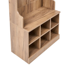 Wyld And Coco Light Brown Chipboard Shoe Storage With Coat Rack, Six Compartments And Four Hooks - Wall-Mounted Hallway Unit - thumbnail 6