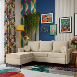 Leon L Mdf Upholstered Corner Sofa Bed With Dl Mechanism Bonell Spring Metal Legs Storage 213X168X101Cm Beige Left