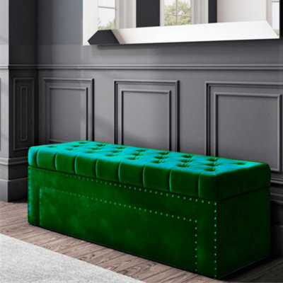 120Cm Duke Ottoman Storage Box -Upholstered Blanket Box - Forest Green Plush Velvet Multifunctional Storage Box - image 1