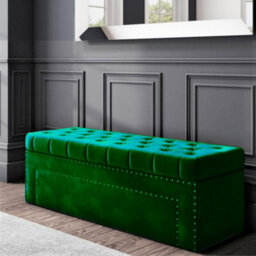 120Cm Duke Upholstered Tufted Plush Velvet Ottoman Storage Box, Forest Green End Of Bed Blanket & Shoe Bench With Hinged Lid