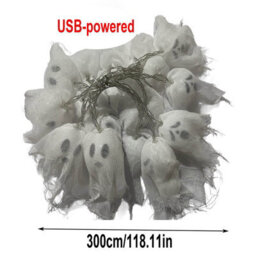 Amorly 300Cm Usb Powered Halloween Ghost String Lights, 20 Led Hanging Glowing Ghost Garland, Spooky Festive Decor For Patio And Garden - thumbnail 4