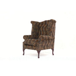 Chesterfield High Back Wing Chair Sand Leopard Animal Print Real Fabric In Queen Anne Style - thumbnail 4