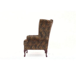 Chesterfield High Back Wing Chair Sand Leopard Animal Print Real Fabric In Queen Anne Style - thumbnail 6