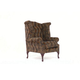 Chesterfield High Back Wing Chair Sand Leopard Animal Print Real Fabric In Queen Anne Style - thumbnail 5