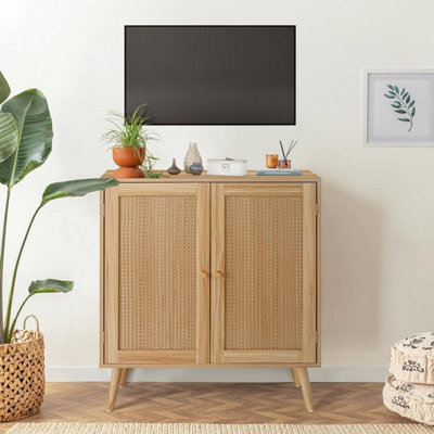 London Boutique Rattan Sideboard Buffet Cabinet, Double Door Storage Cabinet, Adjustable Shelves, Kitchen Dining Room - image 1